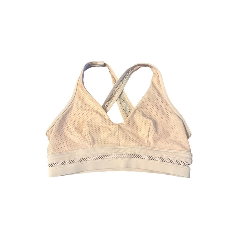 Women M Lorna Jane Active Pink Strappy Laser Cut-Out Sports Bra Yoga Athletic